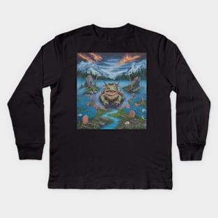 watercolor zombie frog in lake with horns Kids Long Sleeve T-Shirt